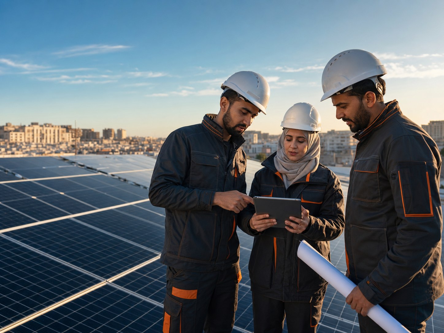 Équipe d’ingénieurs Solar Bess sur une installation photovoltaïque